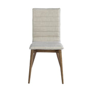 Krémszínű szövettel kárpitozott, kőrisfából készült, formatervezett dizájn étkezőszék.