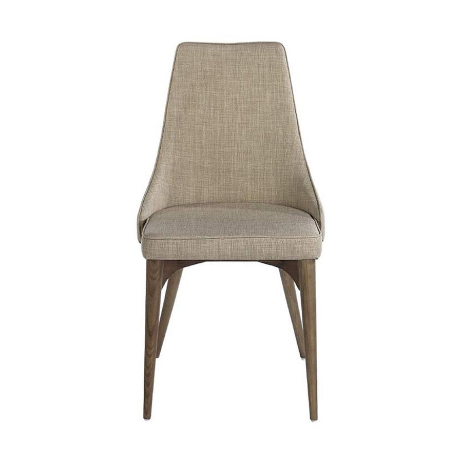 Bézs színű szövettel kárpitozott, kőrisfából készült, formatervezett dizájn étkezőszék.