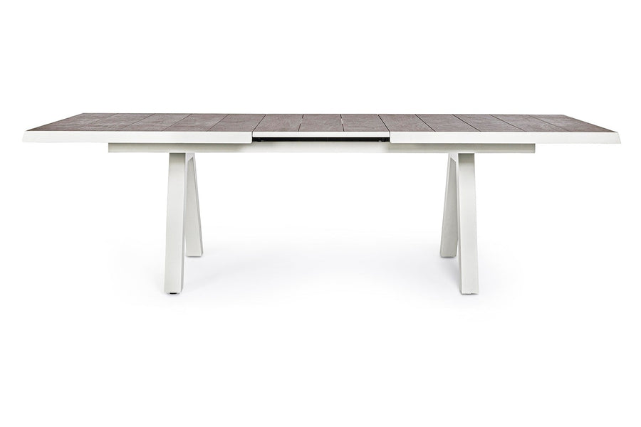 Krém színű kortárs kerti étkezőasztal.