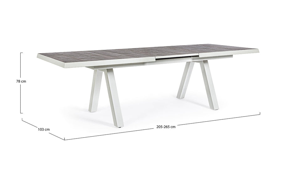 Krém színű kortárs kerti étkezőasztal.