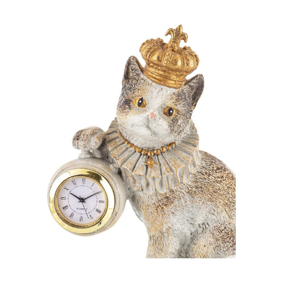Órát tartó macska figura.