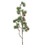 LARIX zöld mű vörösfenyő ág 62 cm, elágazó forma 3D-s tűlevelekkel és mesterséges tobozokkal.