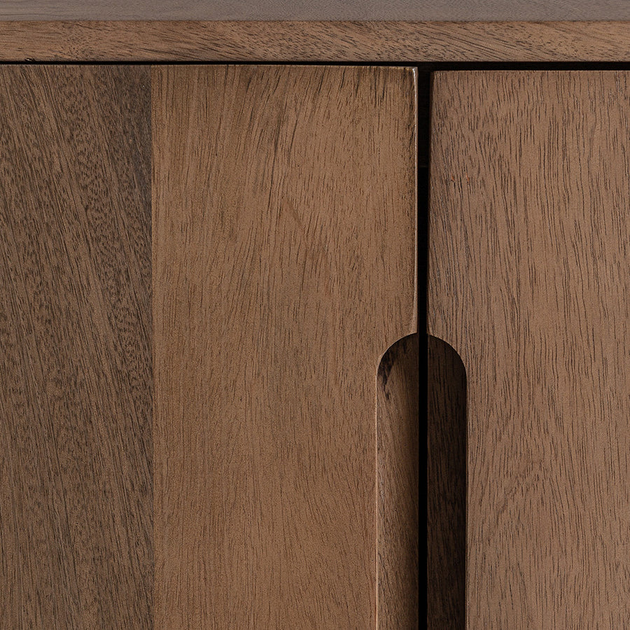 Tömör mangófából készült, 4 ajtós kialakítású, formatervezett design tálaló.