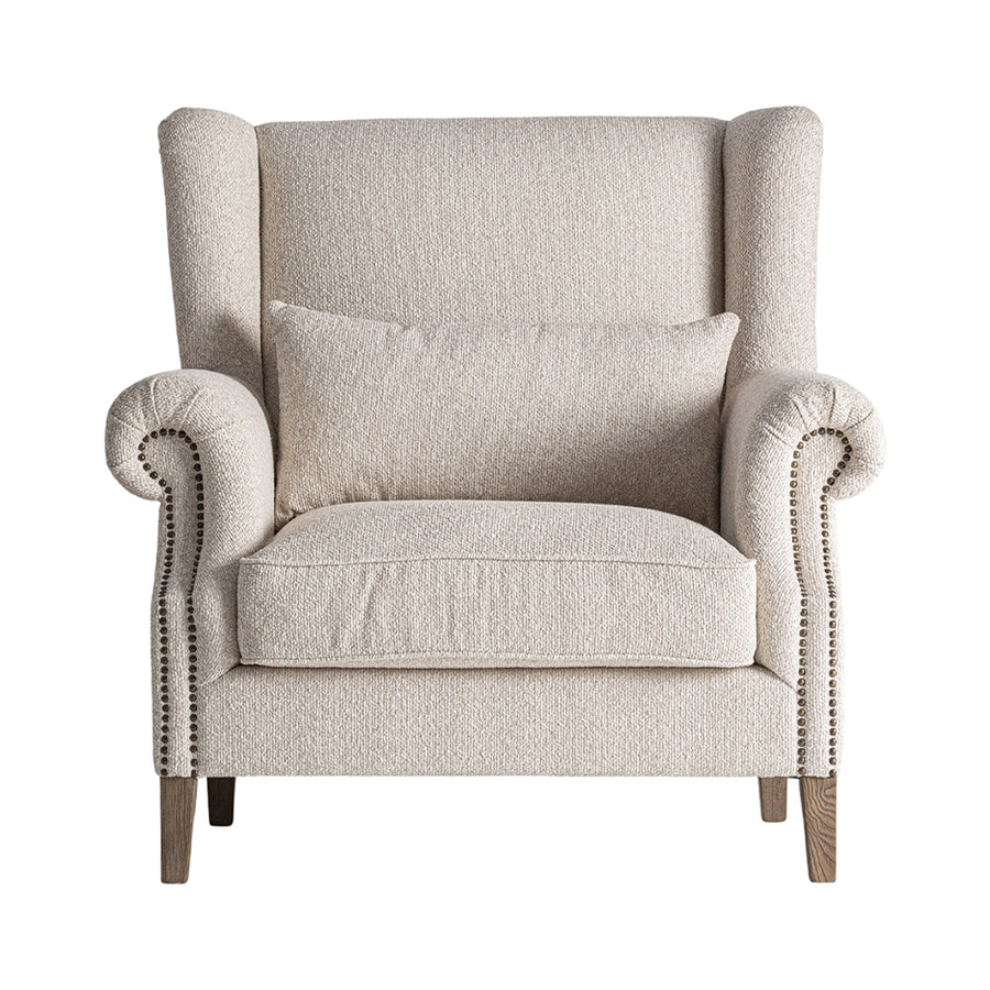 Leiston krémszínű klasszikus fülesfotel elölnézet