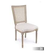 Bézs színű pamutvászonnal kárpitozott ülőfelülettel és szalma betétes háttámlával kialakított étkezőszék.