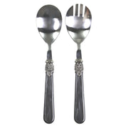 antik szén színű, akril nyéllel rendelkező, vintage stílusú salátás villa és kanál szett