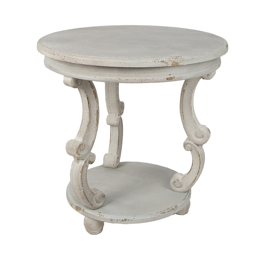 Antikolt felületű, szürke színű fa kisasztal.