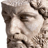 Márványból faragott, klasszikus, ókori stílusú, Lucius Verus büszt, fekete fém talapzaton.