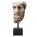 Márványból faragott, klasszikus, ókori stílusú, Lucius Verus büszt, fekete fém talapzaton.
