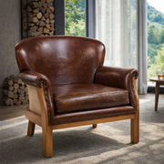 Manchester dohánybarna bőrfotel nappali környezetben klasszikus stílusban