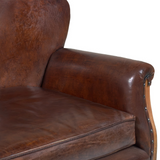 Manchester bőrfotel ülőfelület és karfa részlet valódi bőr kárpittal