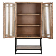 Mangófából és vasból készült, 2 ajtós tároló szekrény.