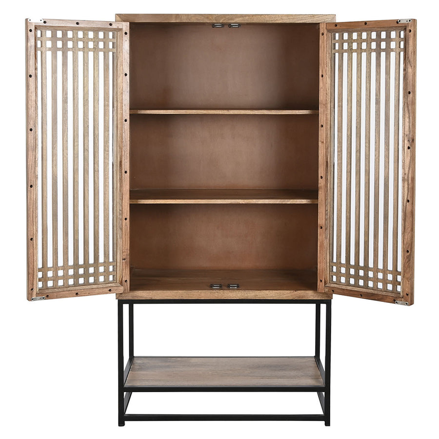 Mangófából és vasból készült, 2 ajtós tároló szekrény.