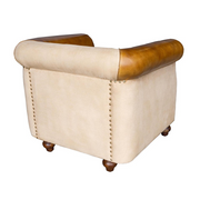 MANUFACTURE loft bőrfotel hátulnézet, vászon háttámlával