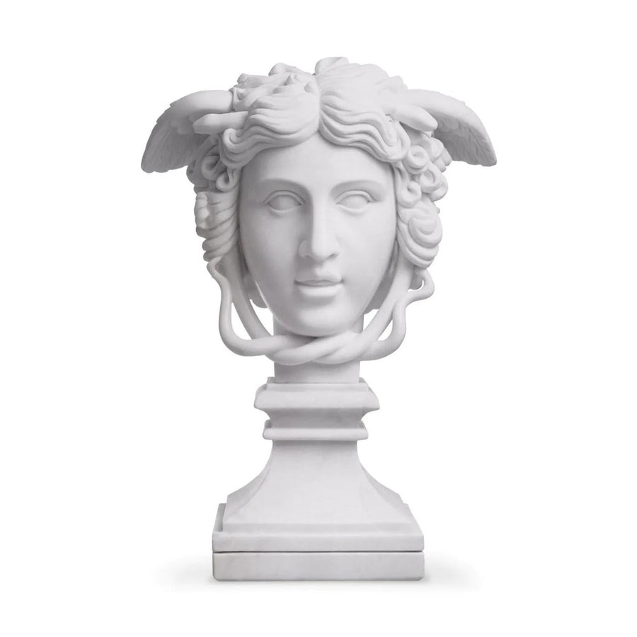 Fehér márványból faragott Medúza fej mellszobor..