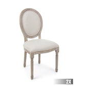 Fehér pigmentes olajjal kezelt, tömör nyírfából készült, ekrüszínű pamutvászonnal kárpitozott szék.