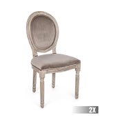 Taupe színű, bársony hatású szövettel kárpitozott étkezőszék.