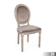 Taupe színű, bársony hatású szövettel kárpitozott étkezőszék.