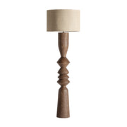 Barna színű design állólámpa, krém színű juta lámpaernyővel.