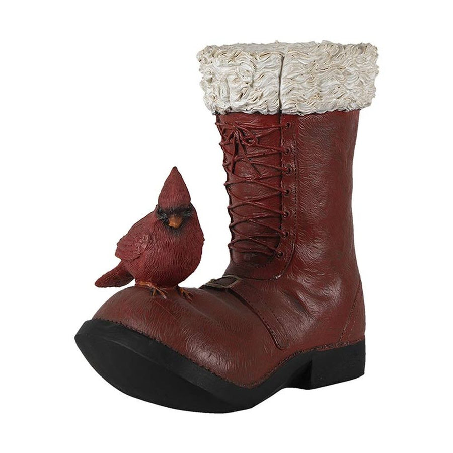 Kardinálispinttyel díszített, bordó színű mikulás csizma.