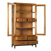 Tömör mindifából készült, modern, loft stílusú kézműves vitrines szekrény.