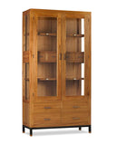 Tömör mindifából készült, modern, loft stílusú kézműves vitrines szekrény.
