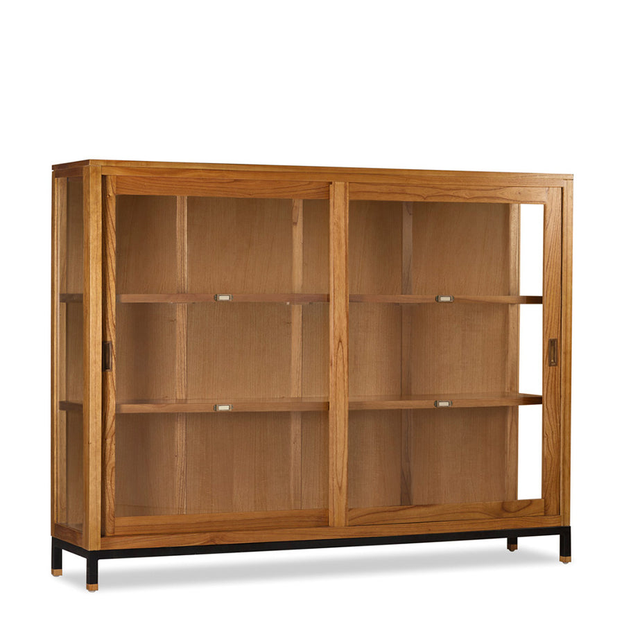 Tömör mindifából készült, modern, loft stílusú kézműves vitrines szekrény.