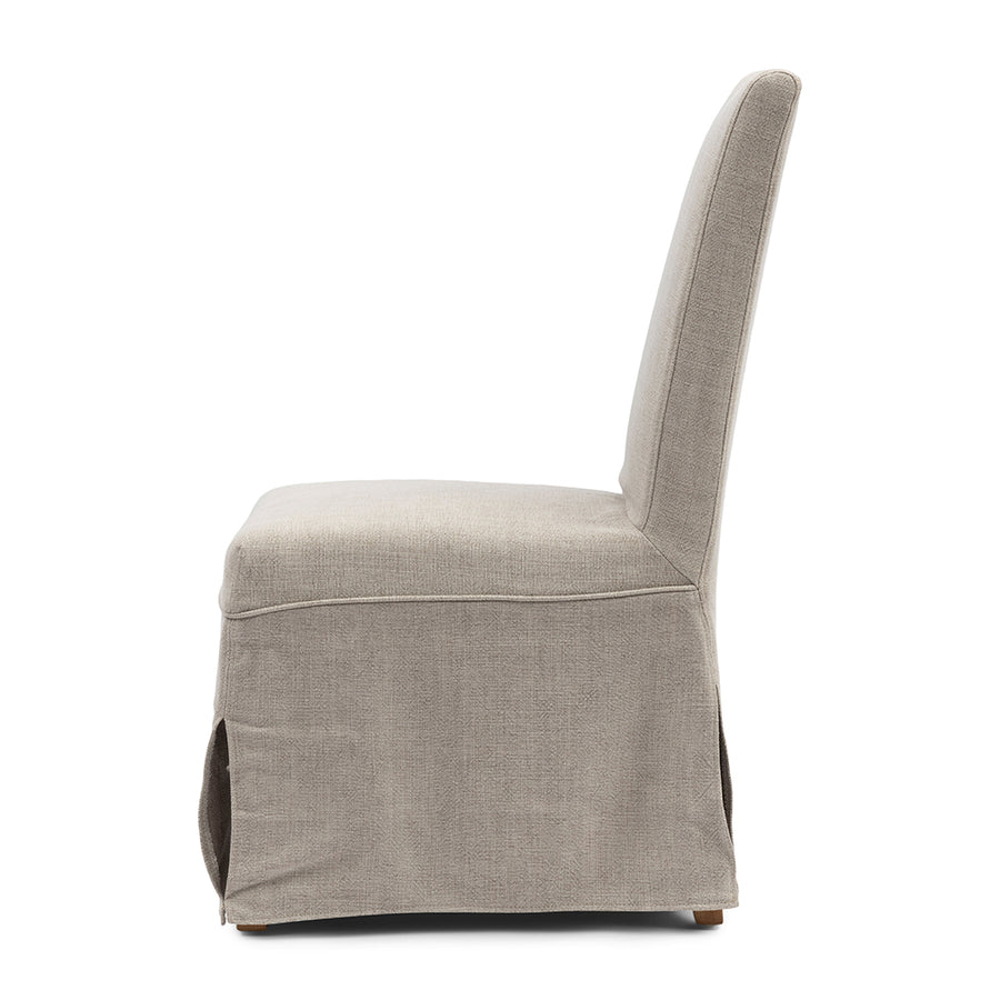 Bézs lenvászon étkezőszék karfa nélkül, letisztult oldalnézet