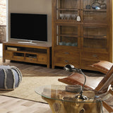 Loft stílusú, mindifából készült, natúr színű TV szekrény.