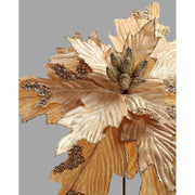 Pezsgőszínű bársonyból készült dekoratív mű mikulásvirág.