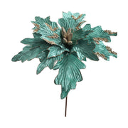 türkizszínű bársonyból készült dekoratív mű mikulásvirág