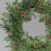 Tobozokkal díszített, mű ciprus fenyő mix koszorú.