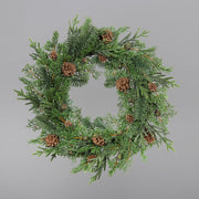 Tobozokkal díszített, mű ciprus fenyő mix koszorú.