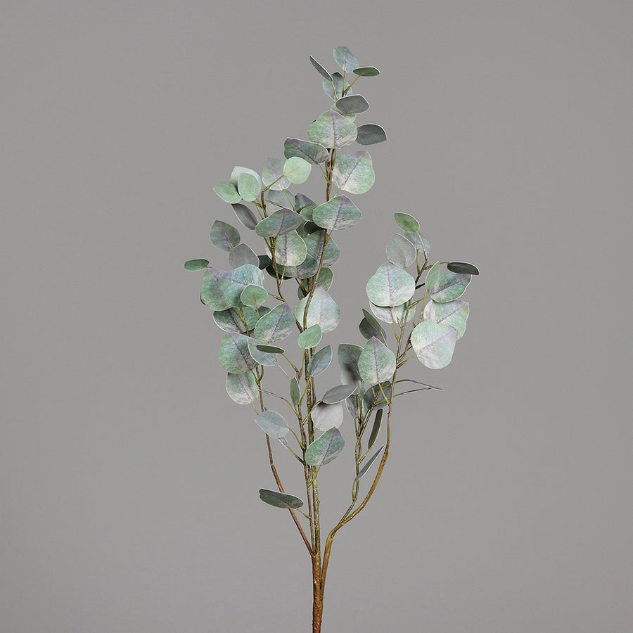Kéttónusú, zöld színű eukaliptusz ág műnövény.