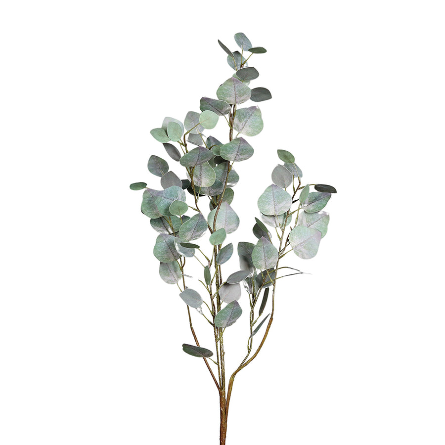 Kéttónusú, zöld színű eukaliptusz ág műnövény.