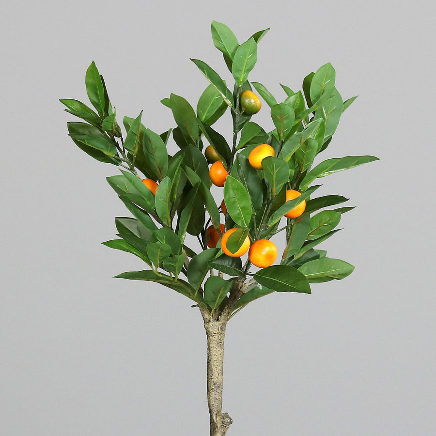 Fekete műanyag kaspóba helyezett, mandarinfa műnövény.