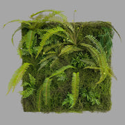 Mű páfrányokból és mesterséges mohából készült, növényfal panel.