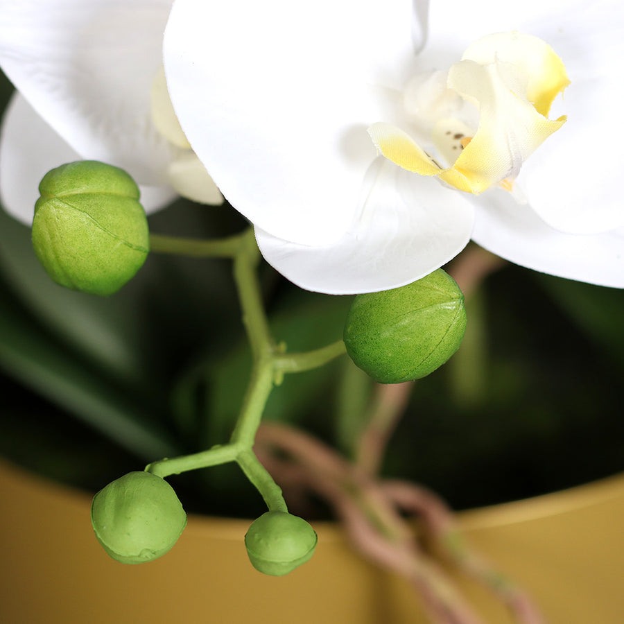 Krémszínű Real Touch mű orchidea elegáns fém kaspóban, nappali dekorációhoz.