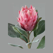 Bársonyos tapintású, pink színű szálas mű protea virág.