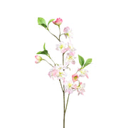 Virágzó mű cseresznyefa ág, halvány rózsaszín színű nyílt és bimbós virágokkal.