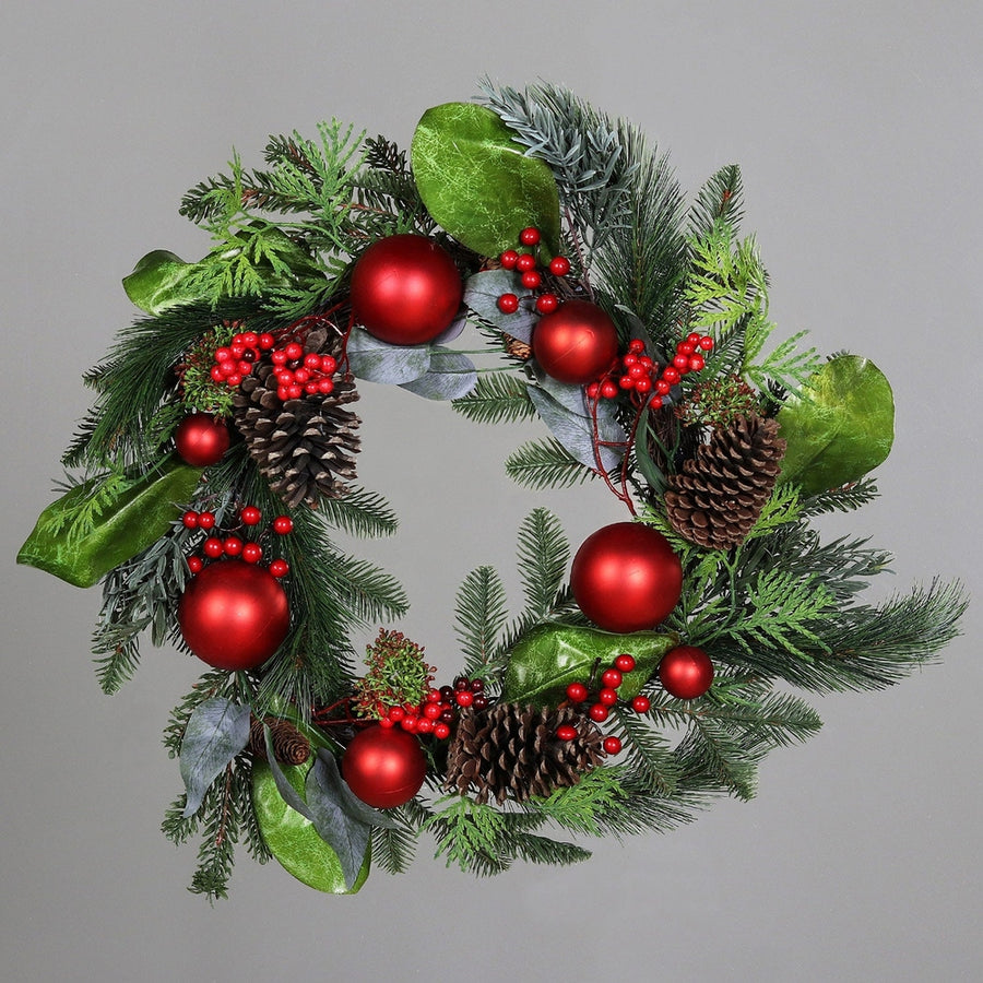 Karácsonyi mű fenyő koszorú mix.