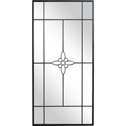 Fekete színű, nagyméretű, fémből készült, loft stílusú falitükör.