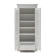 Fehér akácfa szekrény belső polcrendszerrel és fiókkal