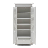 Fehér akácfa szekrény belső polcrendszerrel és fiókkal