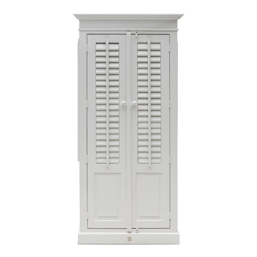 Fehér akácfa lamellás ajtós szekrény New Orleans kollekció 210 cm