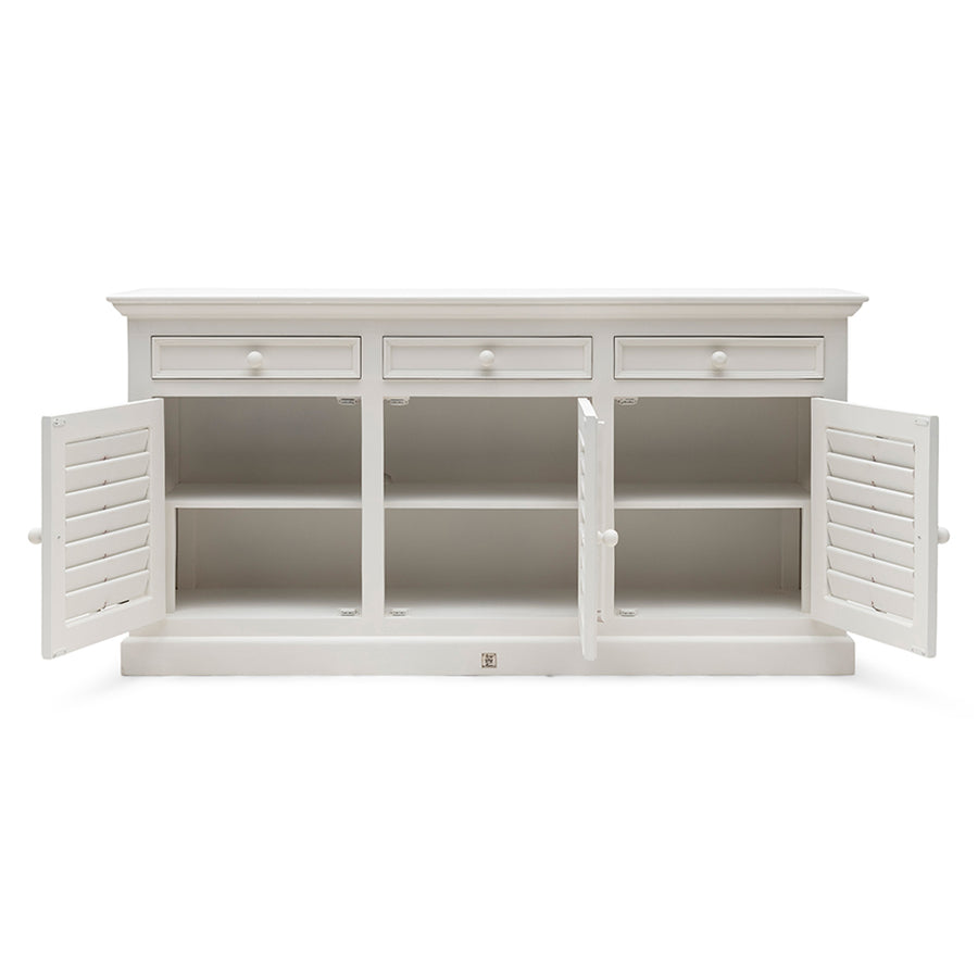 Tálalószekrény nyitott ajtókkal belső polcos kialakítással