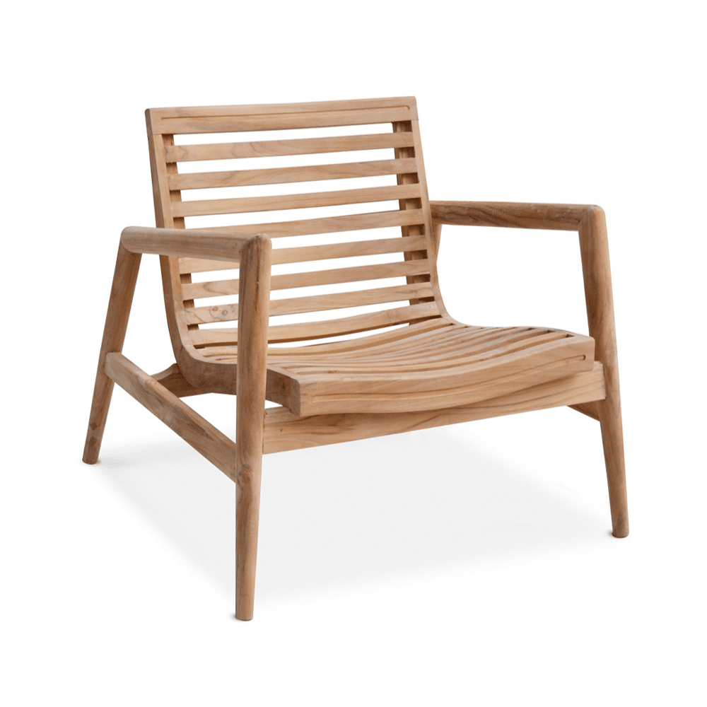 Natúr színű teakfából készült, formatervezett kerti fotel.