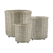 Nordic Home 3 db-os natúr fűzfa kaspó szett kerekekkel