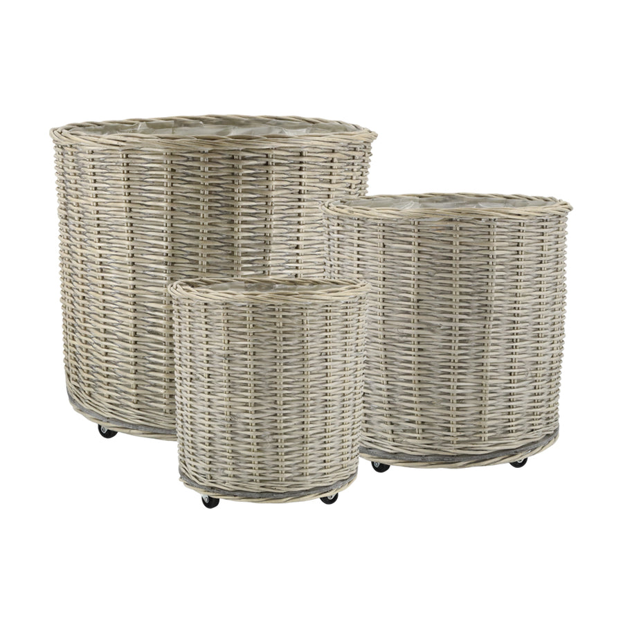 Nordic Home 3 db-os natúr fűzfa kaspó szett kerekekkel