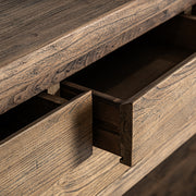 Norvik konzolasztal nyitott fiók belső részlet közelről